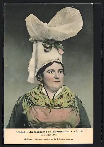 AK Coutances /Normandie, Frau in Tracht mit Haube