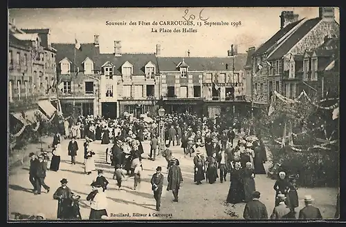 AK Carrouges, Fetes 1908, La Place des Halles