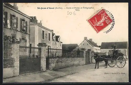 AK Saint-Jean-d`Assé, Ecole, Postes et Tèlègraphes