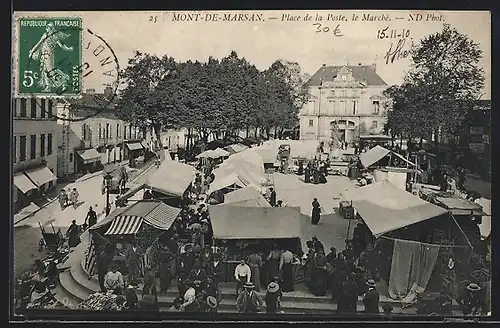 AK Mont-de-Marsan, Place de la Poste, le Marché