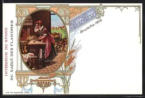 Lithographie Bruxelles, Intérieur du Stand, Du Sablé des Flanders 1910