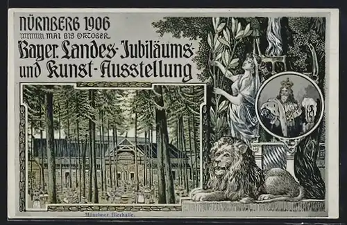 Lithographie Nürnberg, Bayerische Landes-Jubiläums- und Kunst-Ausstellung 1896, Münchner Bierhalle