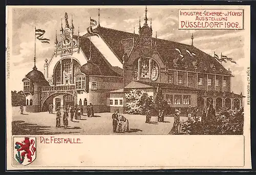Künstler-AK Düsseldorf, Industrie-, Gewerbe- und Kunst-Ausstellung 1902, Ansicht der Festhalle