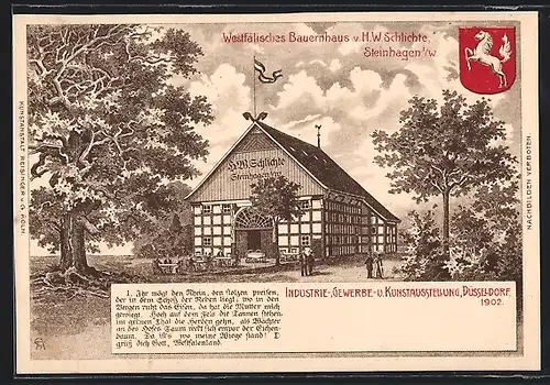 Lithographie Düsseldorf, Industrie-, Gewerbe- und Kunst-Ausstellung 1902, Westfälisches Bauernhaus