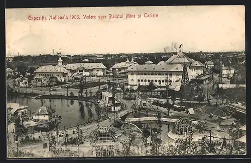 AK Bukarest, Expositia Nationala 1906, Vedere spre Palatul Mine si Cariere