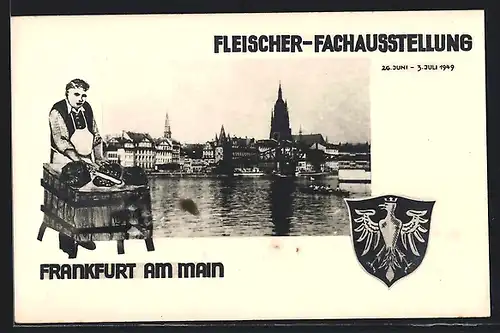AK Frankfurt a. M., Fleischer-Fachausstellung 1949, Stadt-Panorama