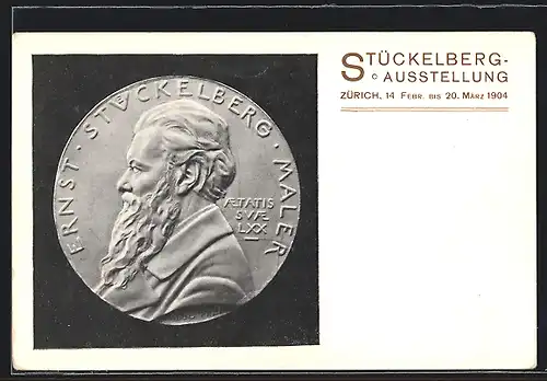 AK Zürich, Stückelberg-Ausstellung 1904, Münze mit Profil des Malers