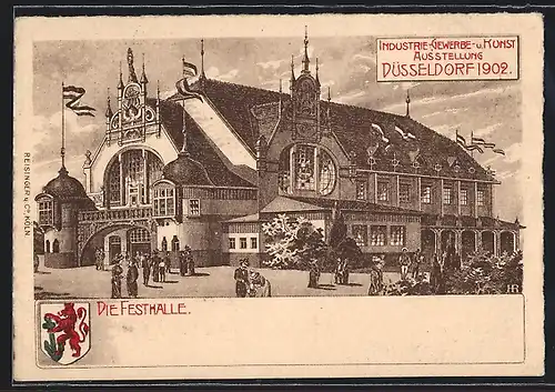 Lithographie Düsseldorf, Industrie-, Gewerbe- u. Kunst-Ausstellung 1902, Festhalle, Wappen