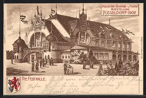 Künstler-AK Düsseldorf, Industrie-, Gewerbe- und Kunst-Ausstellung 1902, Ansicht der Festhalle