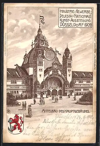 Lithographie Düsseldorf, Industrie- Gewerbe- und Deutsch-Nationale Kunst-Ausstellung 1902, Mittelbau Hauptgebäude