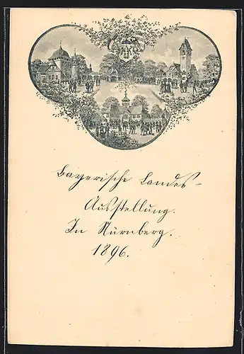 AK Nürnberg, Bayerische Landes-Ausstellung 1896, Strassenpartie mit Ausstellungsgebäuden