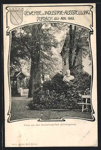 AK Durlach, Gewerbe u. Industrie-Ausstellung 1903, Partie im Schlossgarten des Ausstellungs-Parks