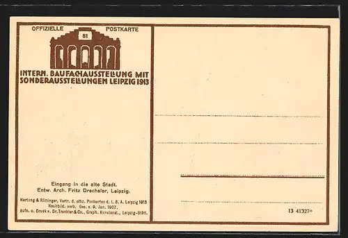 AK Leipzig, Internat. Baufachausstellung mit Sonderausstellungen 1913, Eingang in die alte Stadt