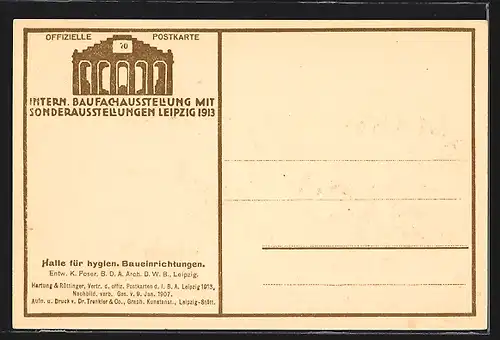 AK Leipzig, Intern. Baufachausstellung mit Sonderausstellung 1913, Halle f. hygien. Baueinrichtungen