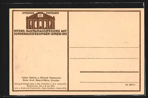 AK Leipzig, Internationale Baufachausstellung 1913, Italien. Osteria und Schwed. Restaurant