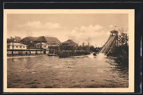 AK Leipzig, Intern. Baufachausstellung mit Sonderausstellung 1913, Wasserrutschbahn der Firma Engel & Co.