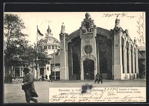 AK Düsseldorf, Gewerbe- und Industrieausstellung 1902 - Gebäude Schäfer & Langen, Maschinenfabrik Crefeld