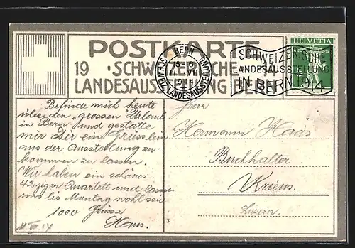 AK Berne, Exposition Nationale Suisse 1914, Vue vers Nord