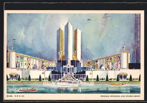 AK Chicago, Ausstellung A Century Of Progress 1933, Federal Building and States Group
