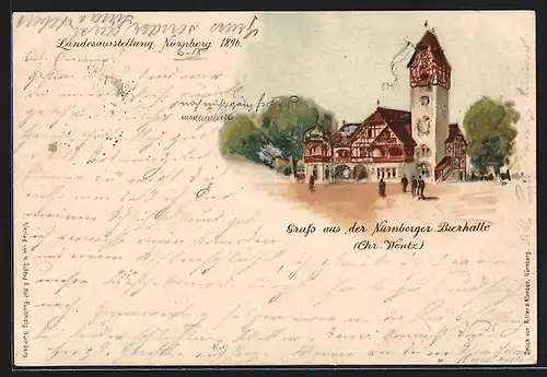 Lithographie Nürnberg, Landes-Ausstellung 1896, Nürnberger Bierhalle