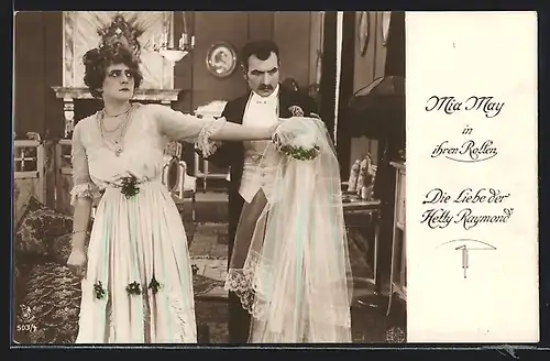 AK Filmszene aus Die Liebe der Hetty Raymond mit Mia May im Brautkleid