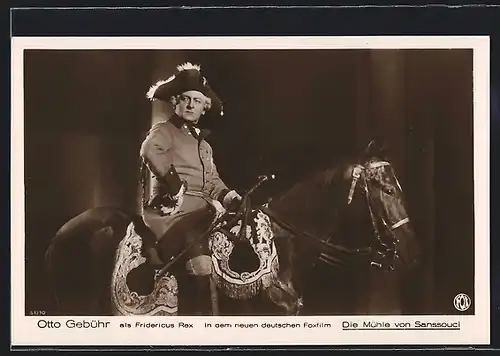 AK Die Mühle von Sanssouci, Filmszene mit Otto Gebühr als Fridericus Rex auf einem Pferd reitend