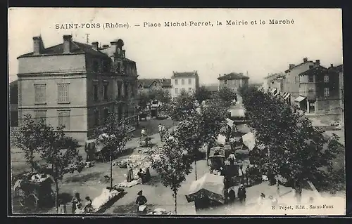 AK Saint-Fons, Place Michel-Perret, la Mairie et le Marché