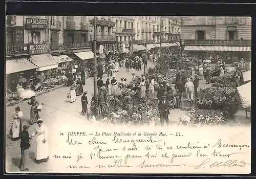 AK Dieppe, La Place Nationale et la Grande Rue