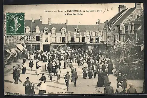 AK Carrouges, Les Fêtes 1908, La Place des Halles