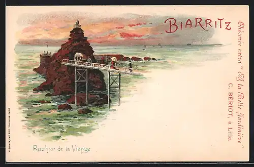Lithographie Biarritz, Rocher de la Vierge