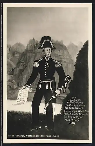 Künstler-AK Österreichischer Major Josef Struber, Verteidiger des Pass-Lueg