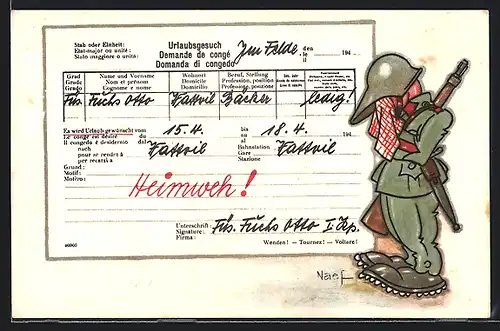 AK Schweizer Soldat mit einem Urlaubsgesuch