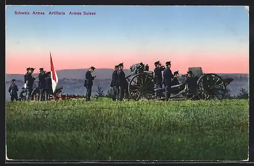 AK Schweizer Soldaten der Artillerie mit Kanone
