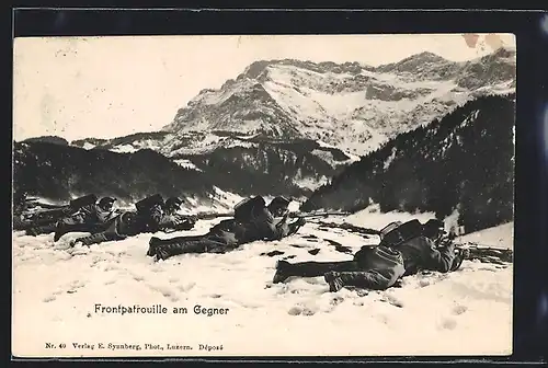 AK Schweizer Frontpatrouille am Gegner im Schnee