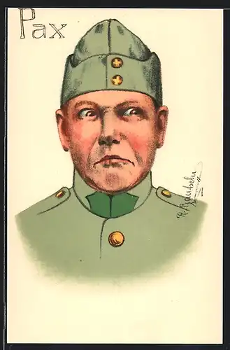 Künstler-AK Geschockter schweizer Soldat