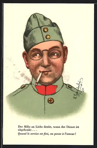 AK Soldat mit Brille denkt an Liebe