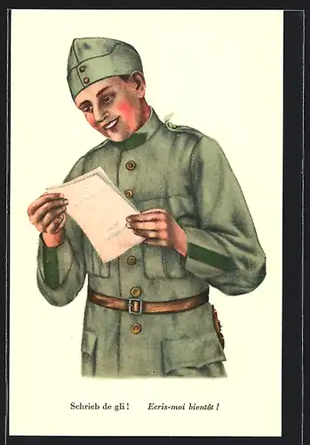 AK Erfreuter Soldat beim Lesen eines Briefes