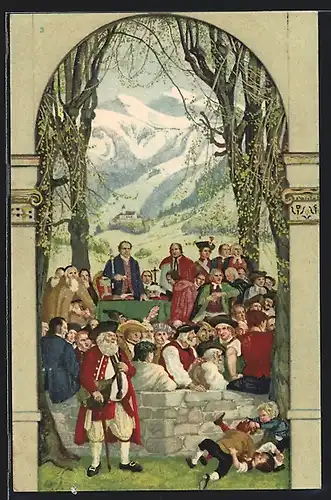 Künstler-AK Schweizer Bundesfeier 1918, Kinder kämpfen beim Fest