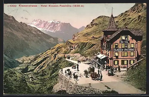 AK Klausenstrasse, Hotel Klausen - Passhöhe an der Klausenstrasse, Kutschfahrt