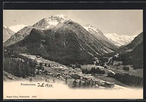 AK Pontresina, Ortsansicht mit Bergen