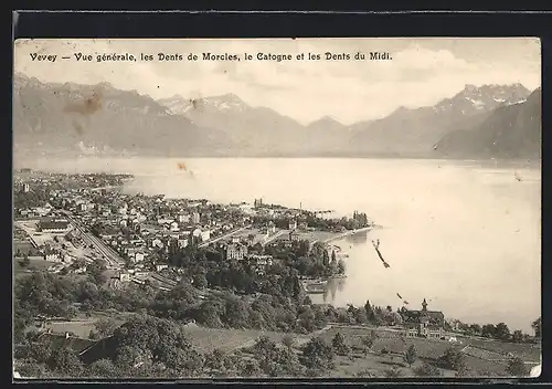 AK Vevey, Vue generale, les Dents de Morcles, le Catogne et les Dents du Midi