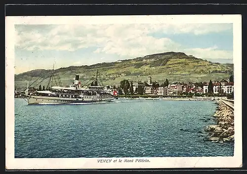 AK Vevey, Mont Pelerin mit Passagierschiff