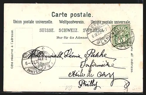 AK Vevey, See mit Ruderer und Berg