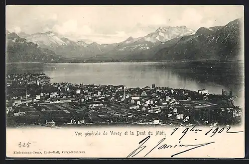 AK Vevey, vue generale et la Dent du Midi