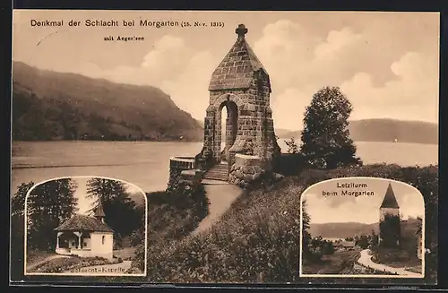 AK Morgarten, Denkmal mit Aegerisee, Schlacht-Kapelle, Letziturm