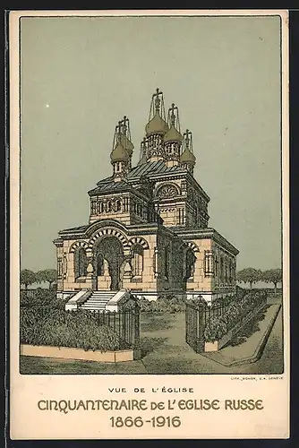 Künstler-AK Geneve, Cinquantenaire de L`Eglise Russe 1916, Vue de l`Eglise