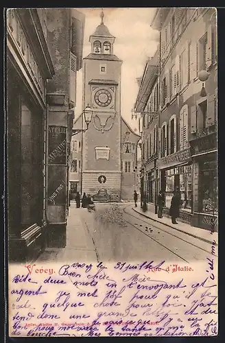 AK Vevey, Rue d`Italie, Turm