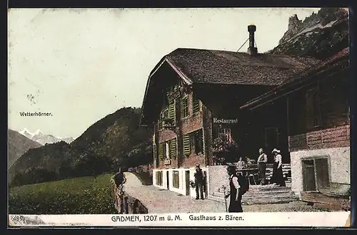 AK Gadmen, Gasthaus zum Bären mit Wanderweg und Wetterhörnern