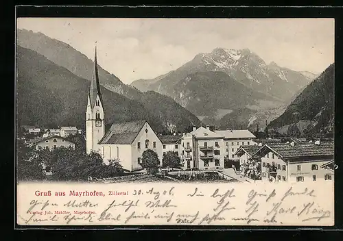 AK Mayrhofen (Zillertal), Teilansicht mit Kirche