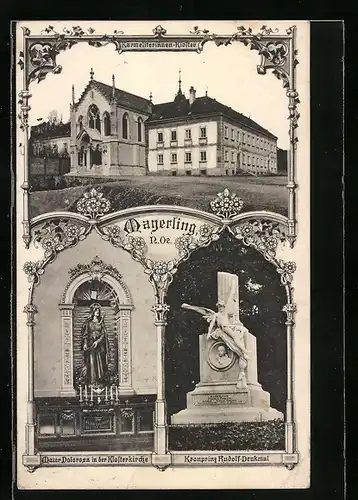 AK Mayerling, Karmeliterinnen Kloster, Kronprinz Rudolf Denkmal, Maier Dolorosa in der Klosterkirche